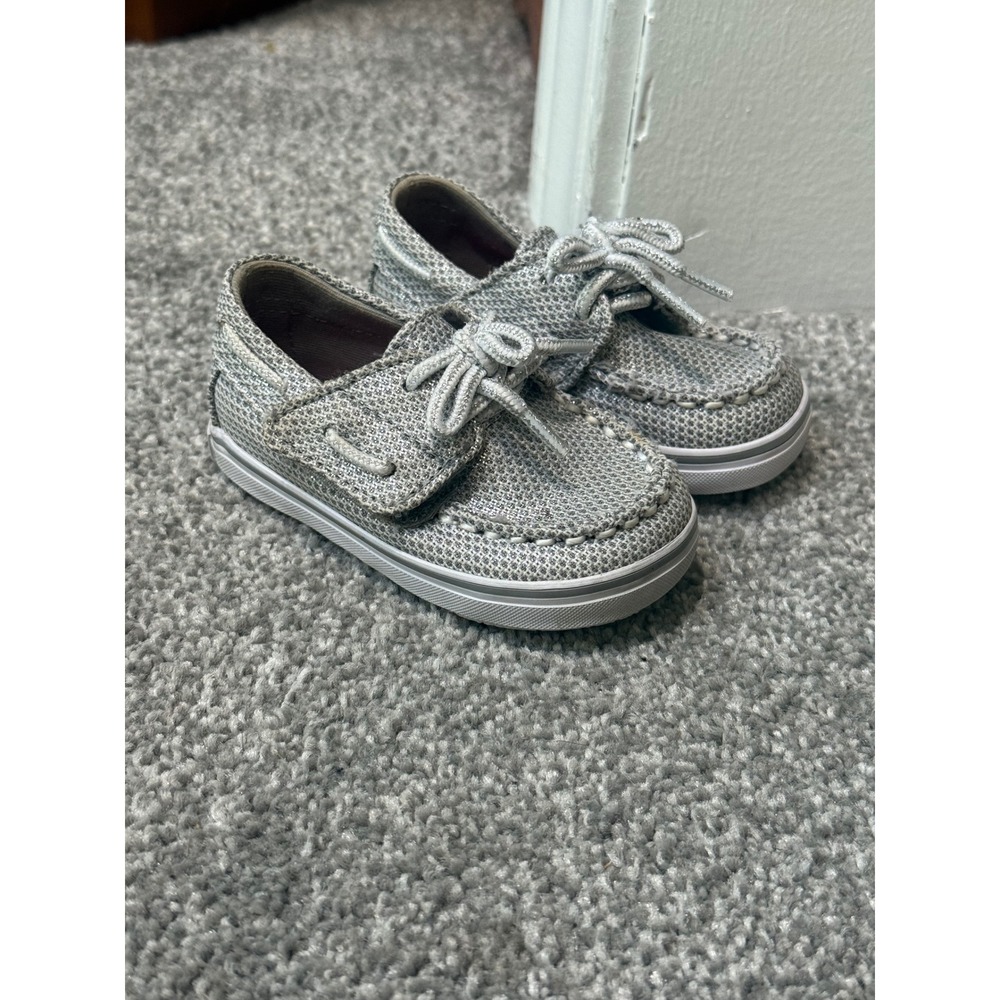 Sperry Top-Sider Bahama Crib Jr Silver Metallic Boat Shoes Infant Size 2M
